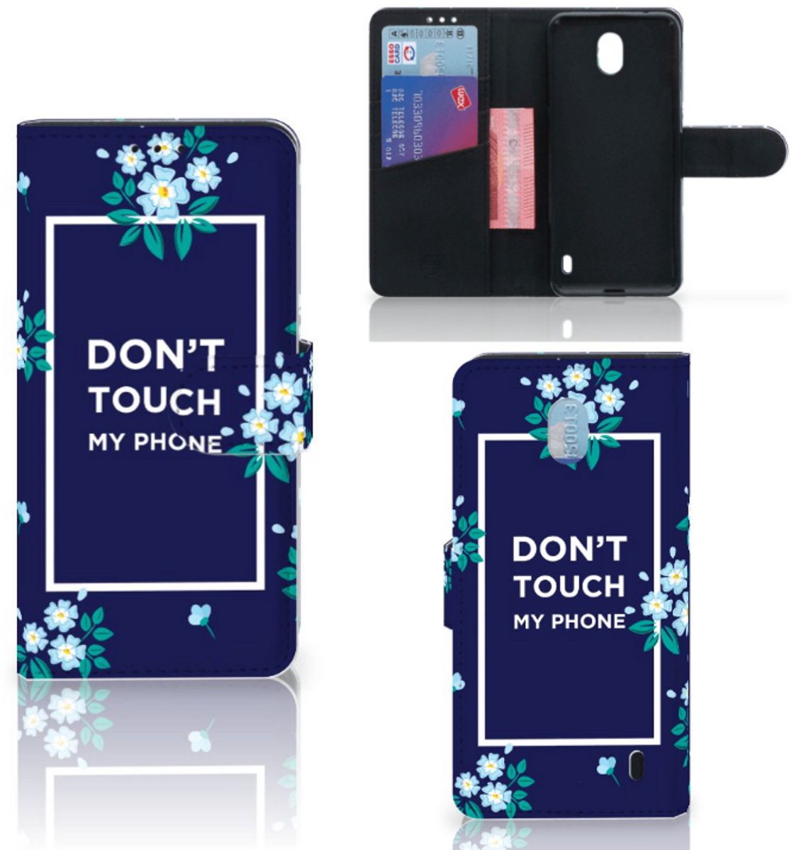 Book Case voor Nokia 1 Plus Portemonnee Hoesje Flowers Blue DTMP