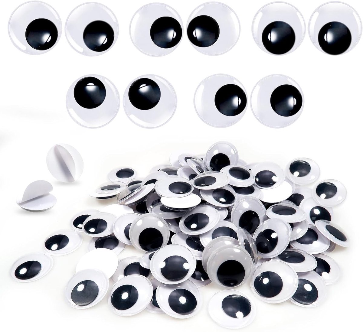 70 Stuks Zelfklevende Wedge Ogen - Ronde Zwarte en Witte 25mm Googly Ogen voor Scrapbooking en Creatieve Knutselprojecten
