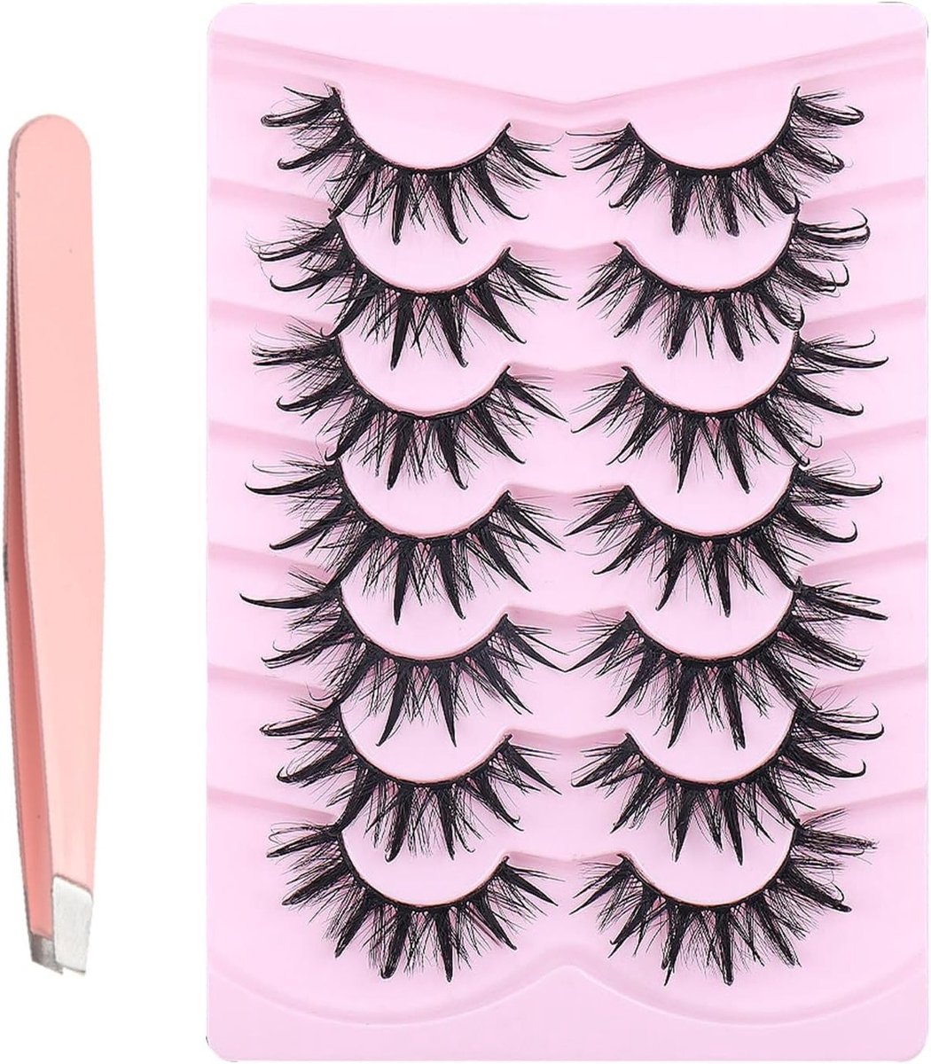 Natuurlijke 3D Kat Oog Wimpers - 7 Paar Zachte en Fluffy Valse Wimpers met Pincet voor Perfecte Oogmake-up
