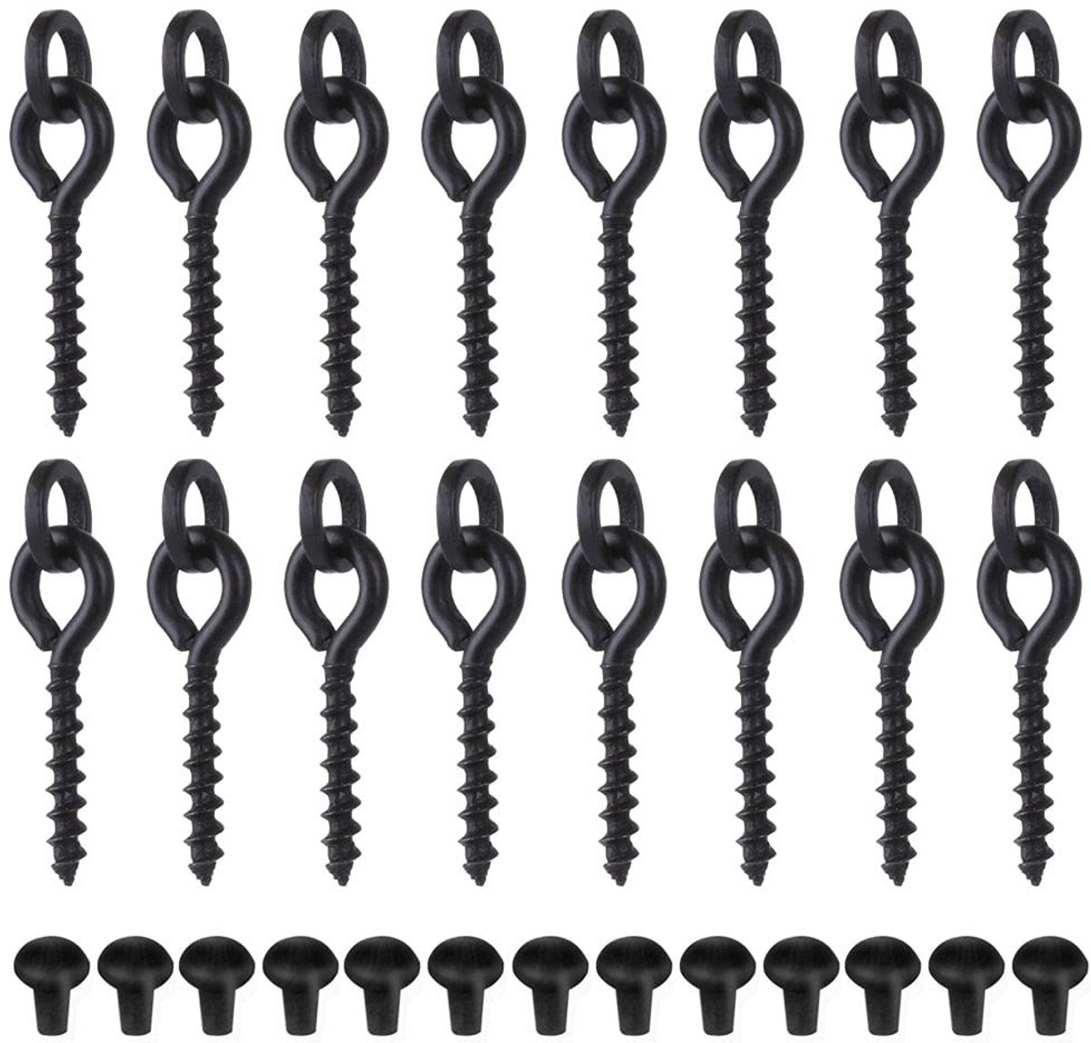 Allecto - Carp Accessoire Set - 30 Bait Screws en 60 Hook Stoppers - Zwart