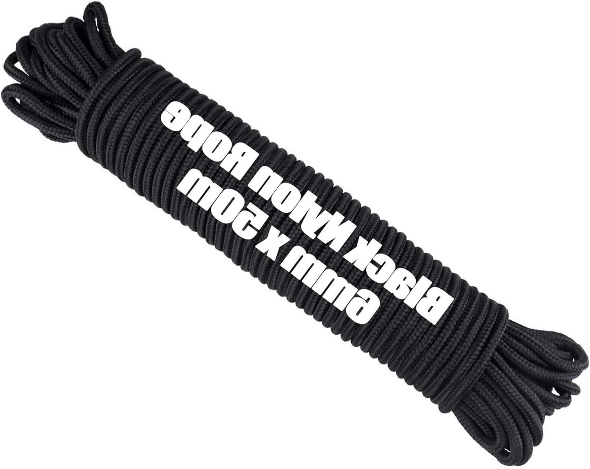 Zwarte Paracord 6mm 50m - Multifunctionele Nylon Touw voor Outdoor, Survival en Camping Activiteiten, Ideaal voor Handgemaakte Projecten