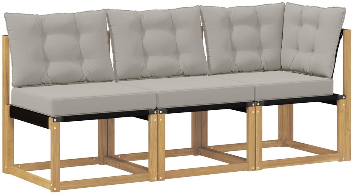 vidaXL - Outdoor - Midden- - en - Hoekbank - met - kussen - 3 - Stuk - Wit