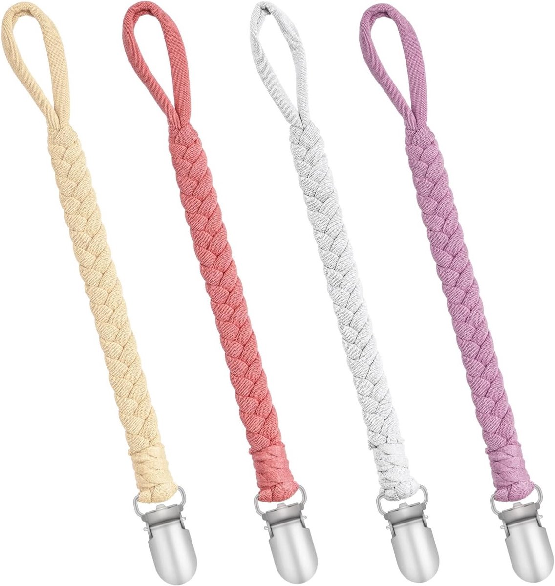 Schattige Fopspeenketting van Katoen voor Meisjes en Jongens - Bib Clips en Zuignap voor Kinderwagens en Autostoelen (Set van 4)