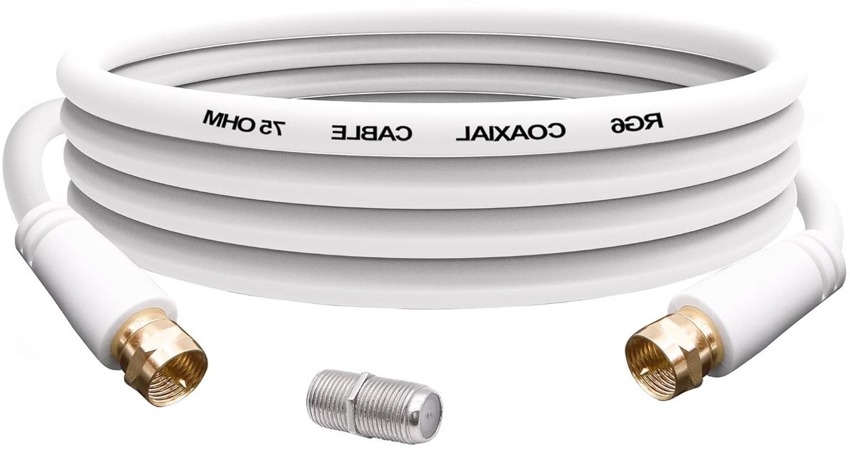 Coaxkabel RG6 F Plug naar F Plug voor TV Antenne en Internet - 1.8m Patchkabel met Gender Changer Connector voor Satellietontvanger en Modem