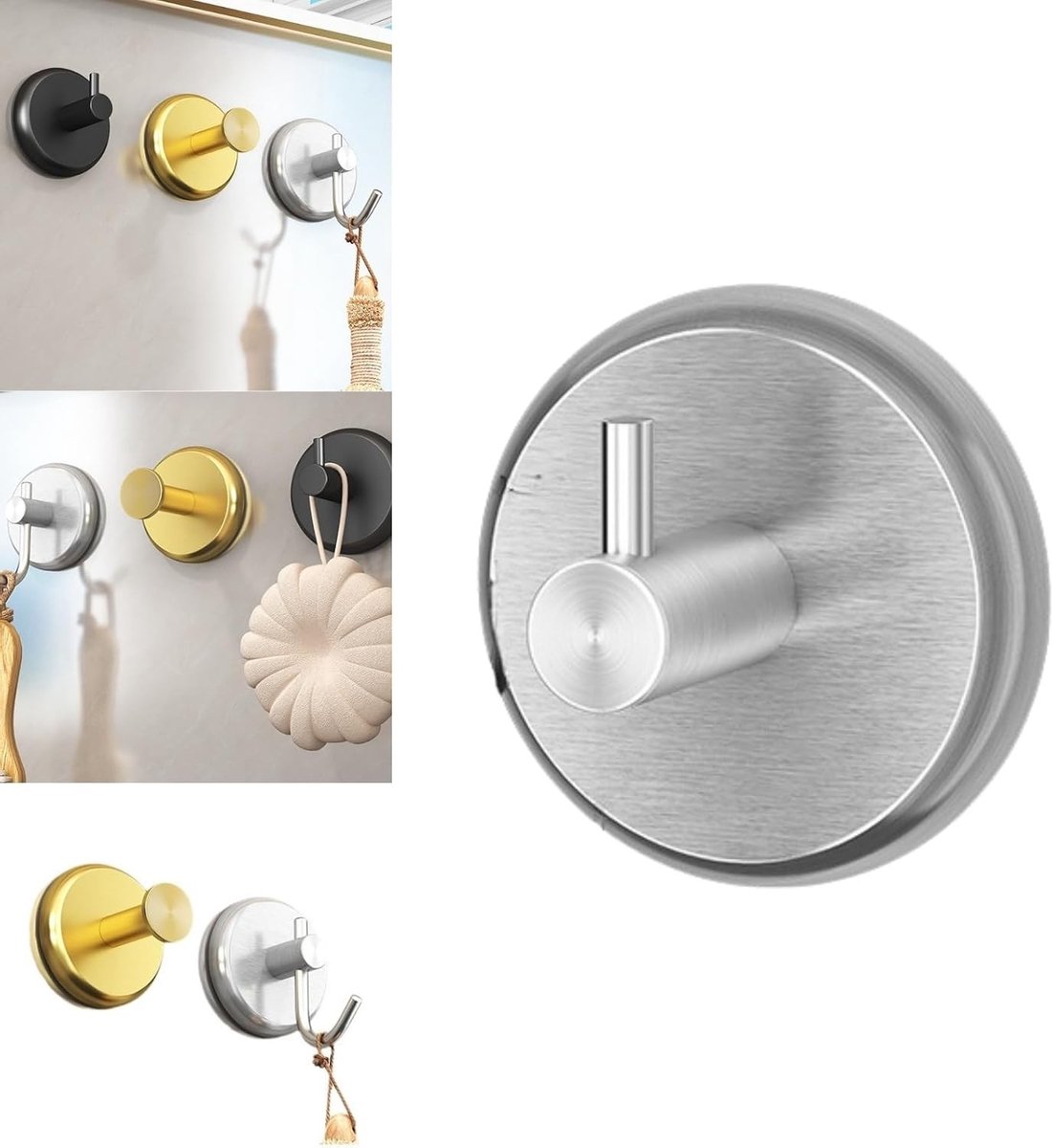 Verstelbare zuignap haken voor douche, badkamer en keuken - Roestvrij, waterdicht en ideaal voor handdoeken, badjassen en accessoires - Enkelvoudige haak