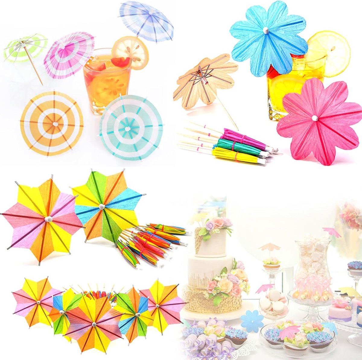 Kleurige Cocktailaccessoires voor Drankjes, 90 Stuks Papieren Parasolletjes, Ideaal voor Feestjes, Zomer en Strand