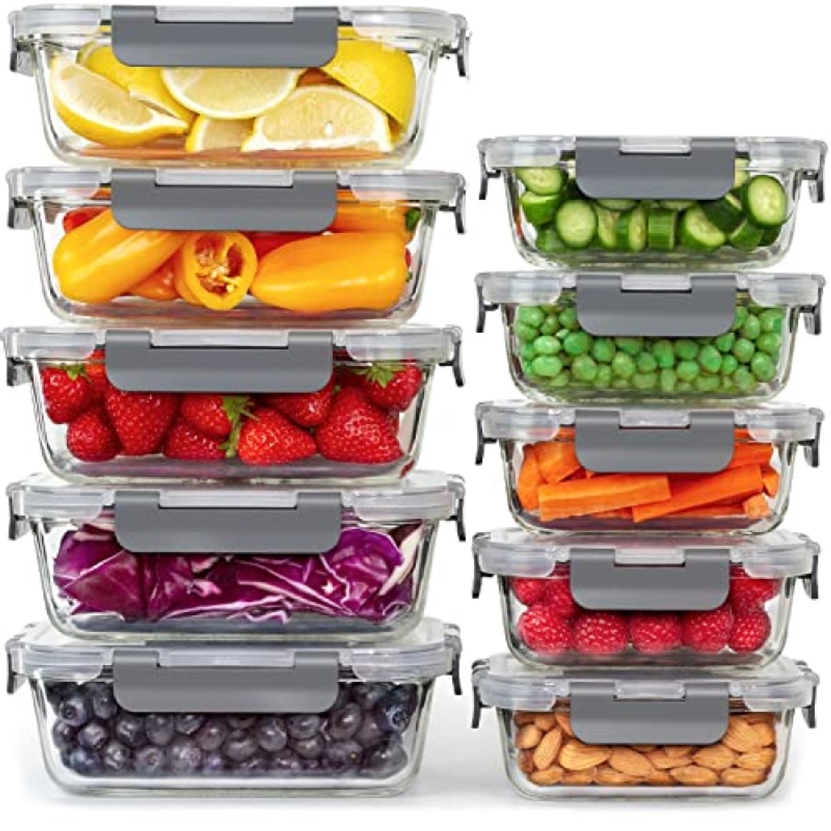 Glazen Vershoudbakjes 10-delig - Luchtdicht, BPA-Vrij, Lekdicht - 5x 1040ml & 5x 370ml