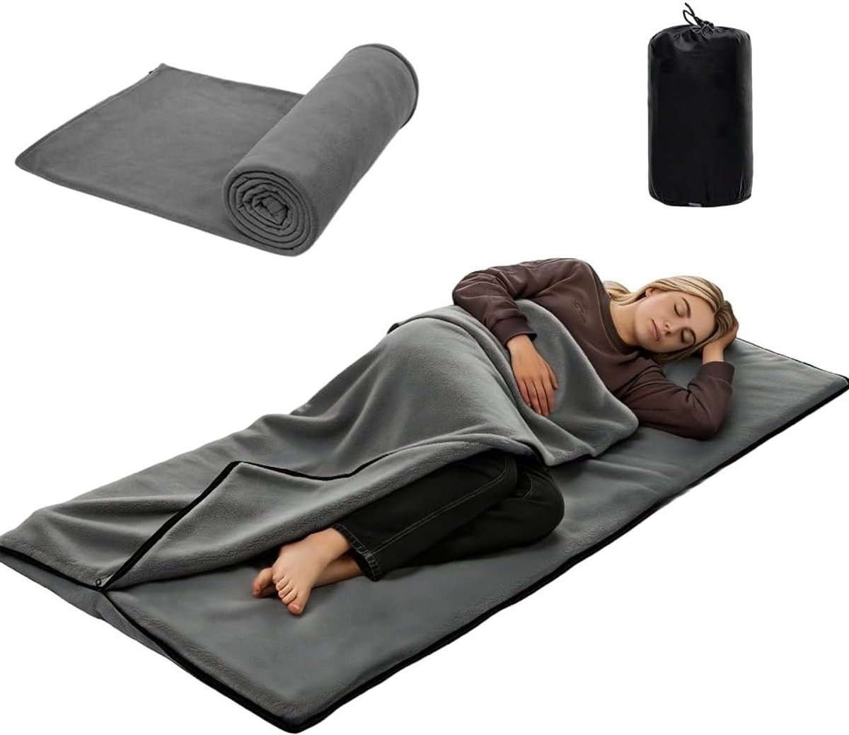 Huttenslaapzak - Binnenslaapzak - Kamperen en Reizen - Ultralicht en Compact - 180 x 80 cm - Zwart