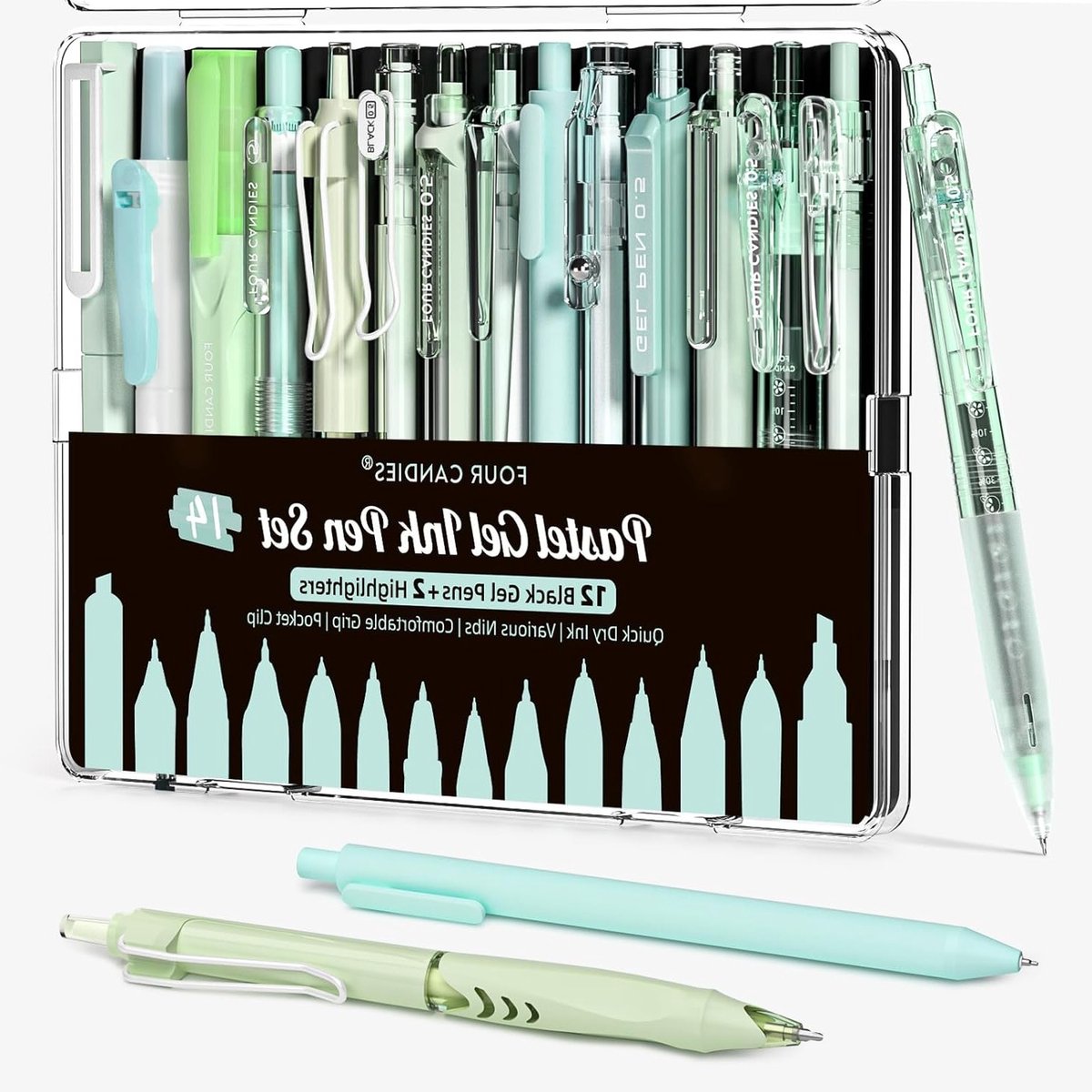 Pastel Gel Inktpennen Set van 14 Stuks, Schattige Inklapbare 0.5mm Fijne Punt Pennen, Aesthetic Notities en 12 Zwarte Inktpennen met 2 Markers voor Soepele Schrijfstijl