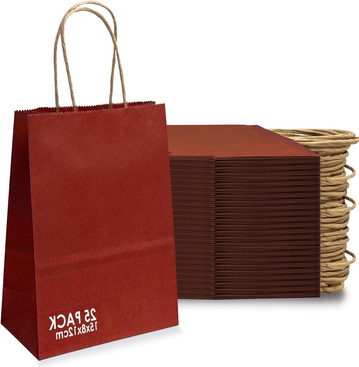 Kraft Papieren Tassen met Handvat - 25 Stuks, Ideaal voor Cadeaus, Wijn en Verjaardagen, Dikte 21 x 8 x 15 cm
