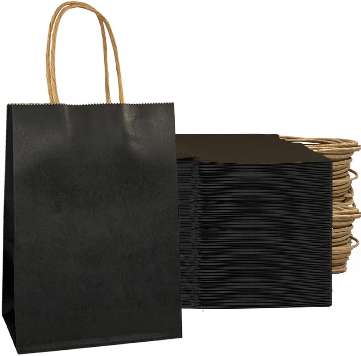 Zwarte papieren tasjes met handvat - 50 stuks, ideaal als cadeauverpakking, stevig papier, 21 x 8 x 15 cm, perfect voor evenementen en feestjes