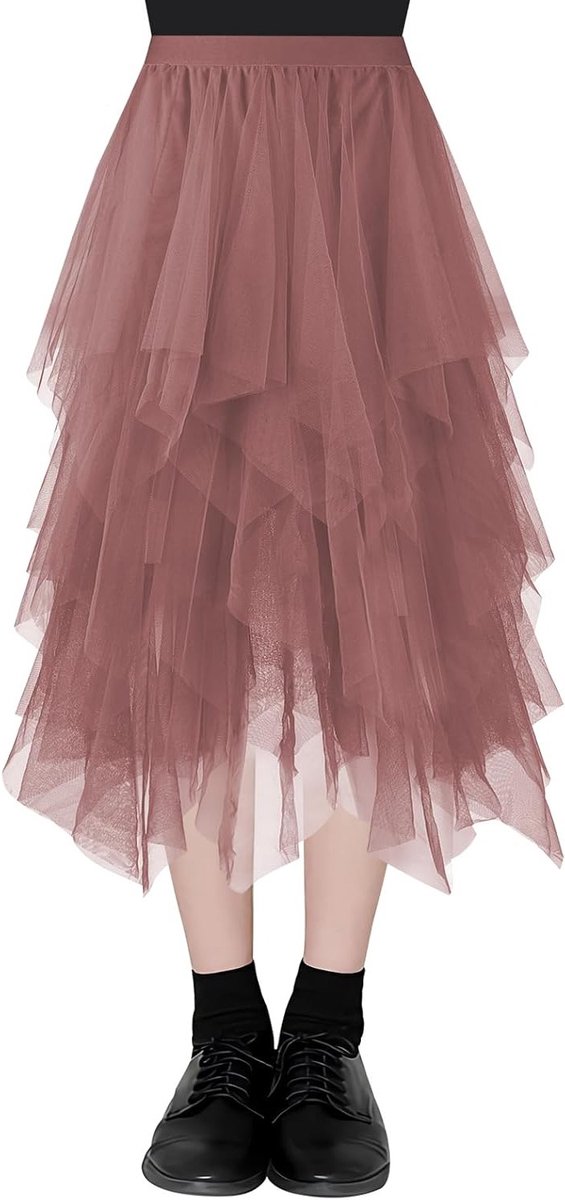 Vrouwelijke Asymmetrische Hoge Taille Gelaagde Tulle Rok voor Feestjes, Ballet en Dagelijks Gebruik - Midi A-lijn Rok voor Meisjes en Vrouwen