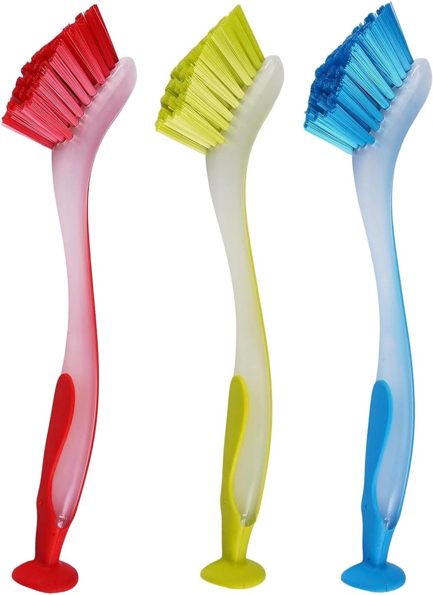 Multifunctionele Keukengereiborstel met Zuignapbasis, 3-delig, Ideaal voor Potten, Borden en Tegels - 26 x 3,5 cm Reinigingsoplossing