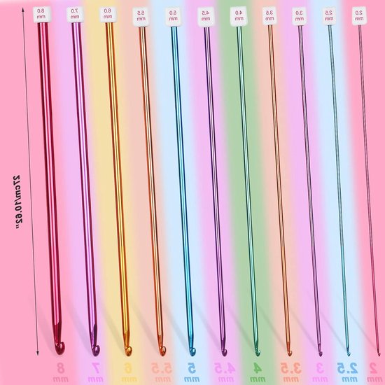 Tunisian Haaknaalden Set van 11 Stuks van Aluminium, 2-8 mm, Ideaal voor Tapijten, Dekens en Beginners, 27 cm Lang met Accessoires — afbeelding 5