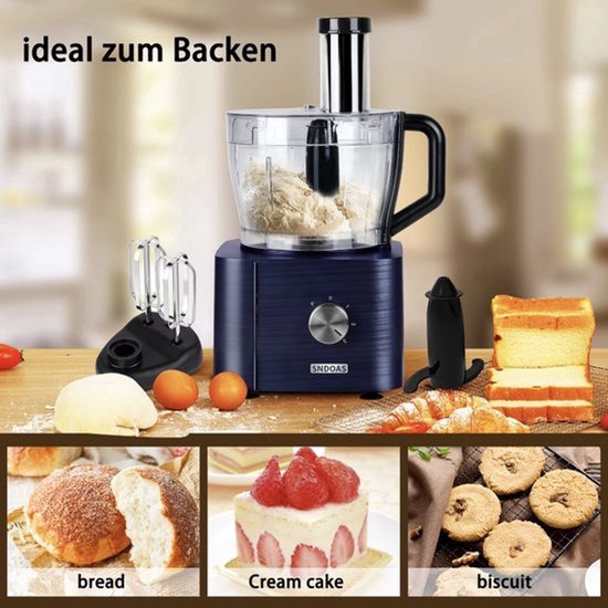 Keukenmachine - Alles in 1 keukenmachine - Multifunctionele keukenmachine - Vleesmolen - Garde - Kneder - Shredder - Sinaasappelpers - Hakselaar - Blender - 1100W - Blauw van Techwood — afbeelding 2