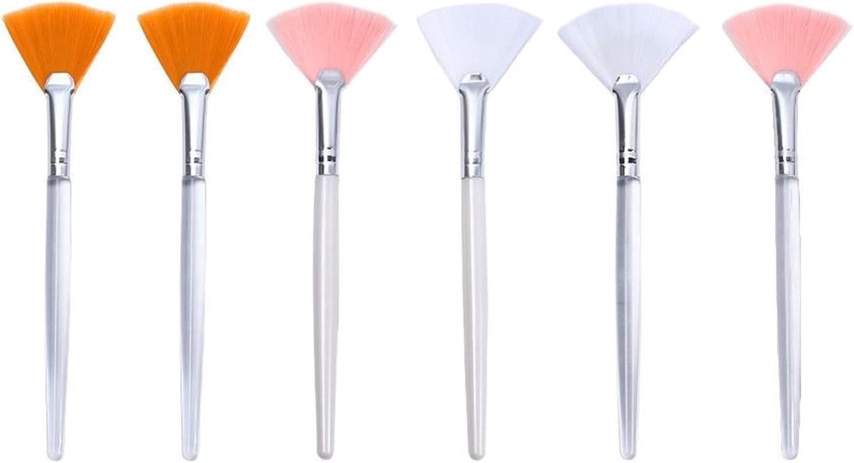 Set van 6 Make-up Kwasten voor Gezichtsverzorging in Roze, Wit en Oranje - Professionele Make-up Tools voor een Perfecte Look