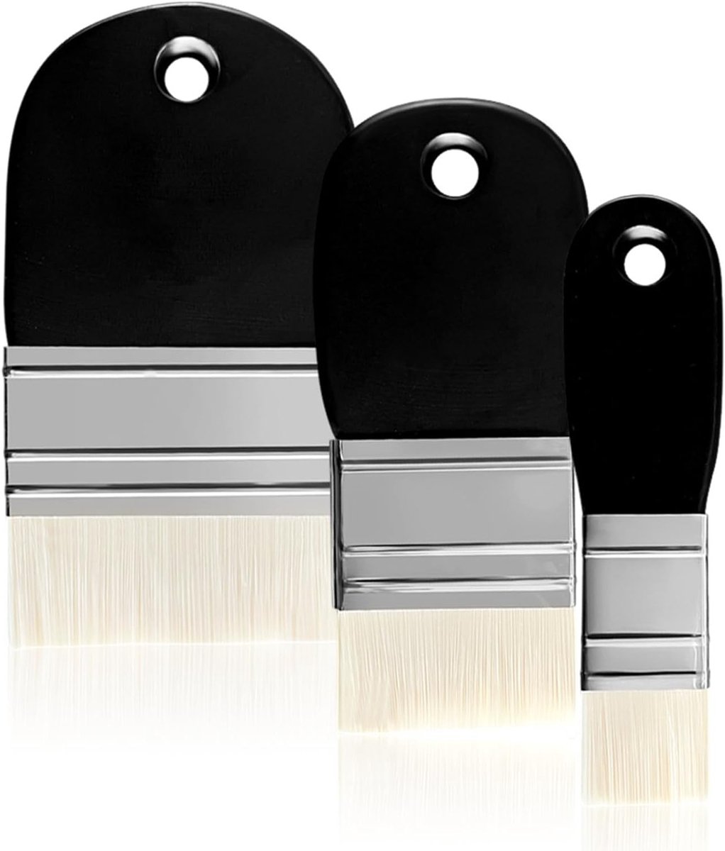Set van 3 Platte Penseelborstels in Diverse Maten voor Waterverf, Acryl en Olieverf met Houten Handvat
