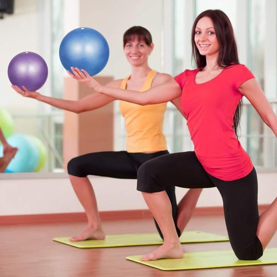 Set van 2 Zachte Pilates Ballen van 9 Inch voor Oefeningen, Yoga, Core Training en Fysiotherapie - Blauw en Paars — afbeelding 4