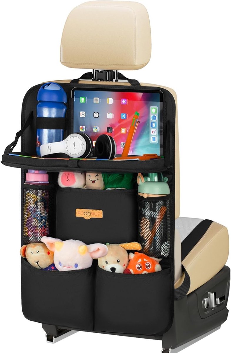 Thijox - Autostoelorganizer met Klaptafel, 7 Vakken, Tablettas, Hangende Achterbank-Organizer voor Kinderen en Reizen, Universeel voor de Meeste Auto'