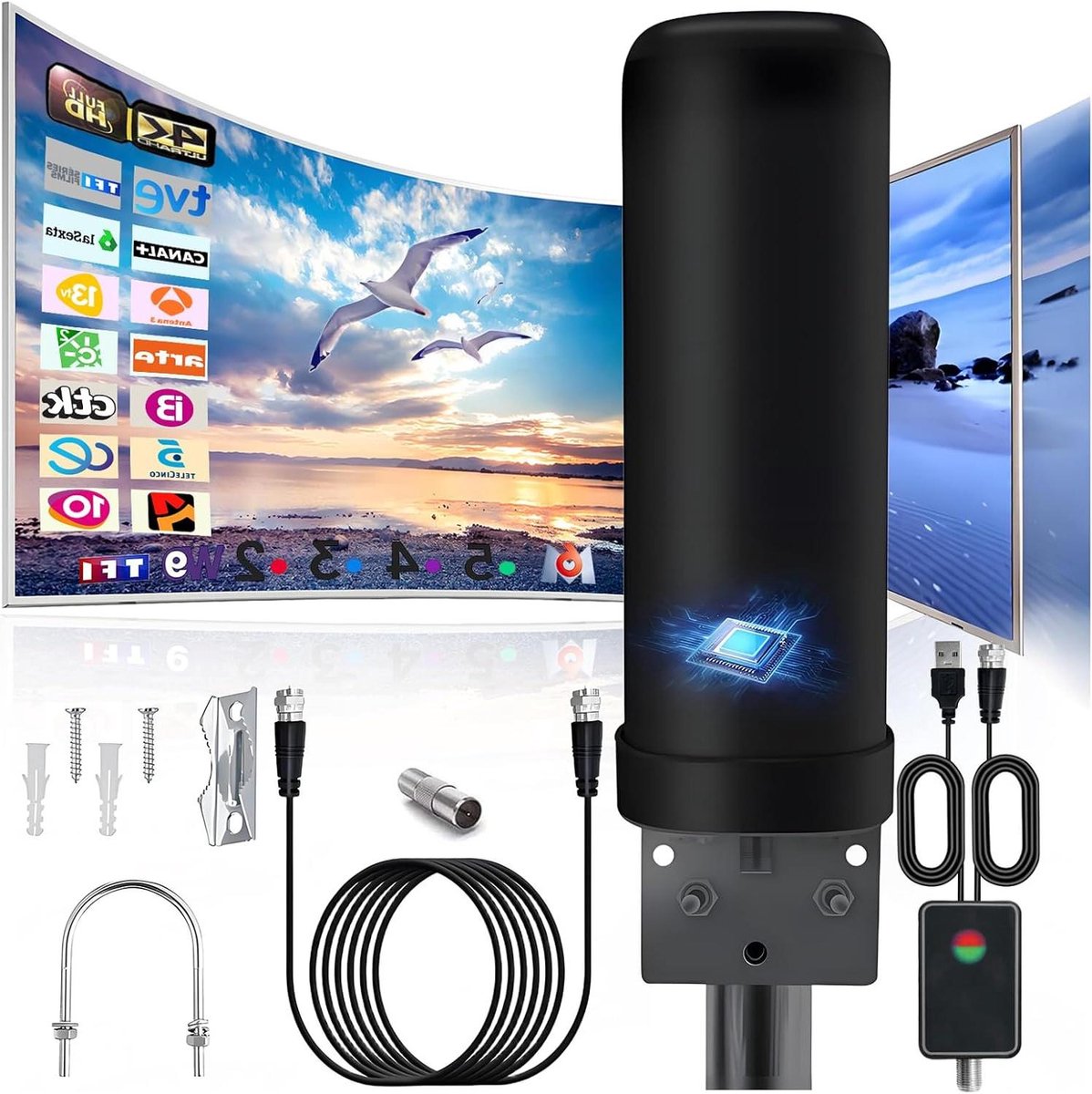 TV-antenne - Digitale antenne - Kijk TV - 360 graden ontvangst - 13 meter kabel - Zwart