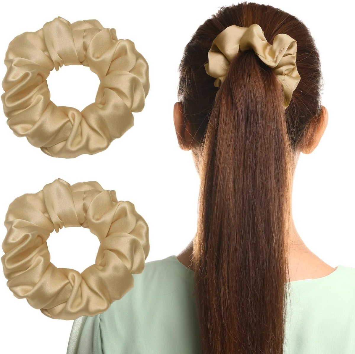 Scrunchies Set van 2, Elastische Haargummis voor Vrouwen en Meisjes, Zachte Haaraccessoires voor Grote Ponytails, Bruin Haarbanden