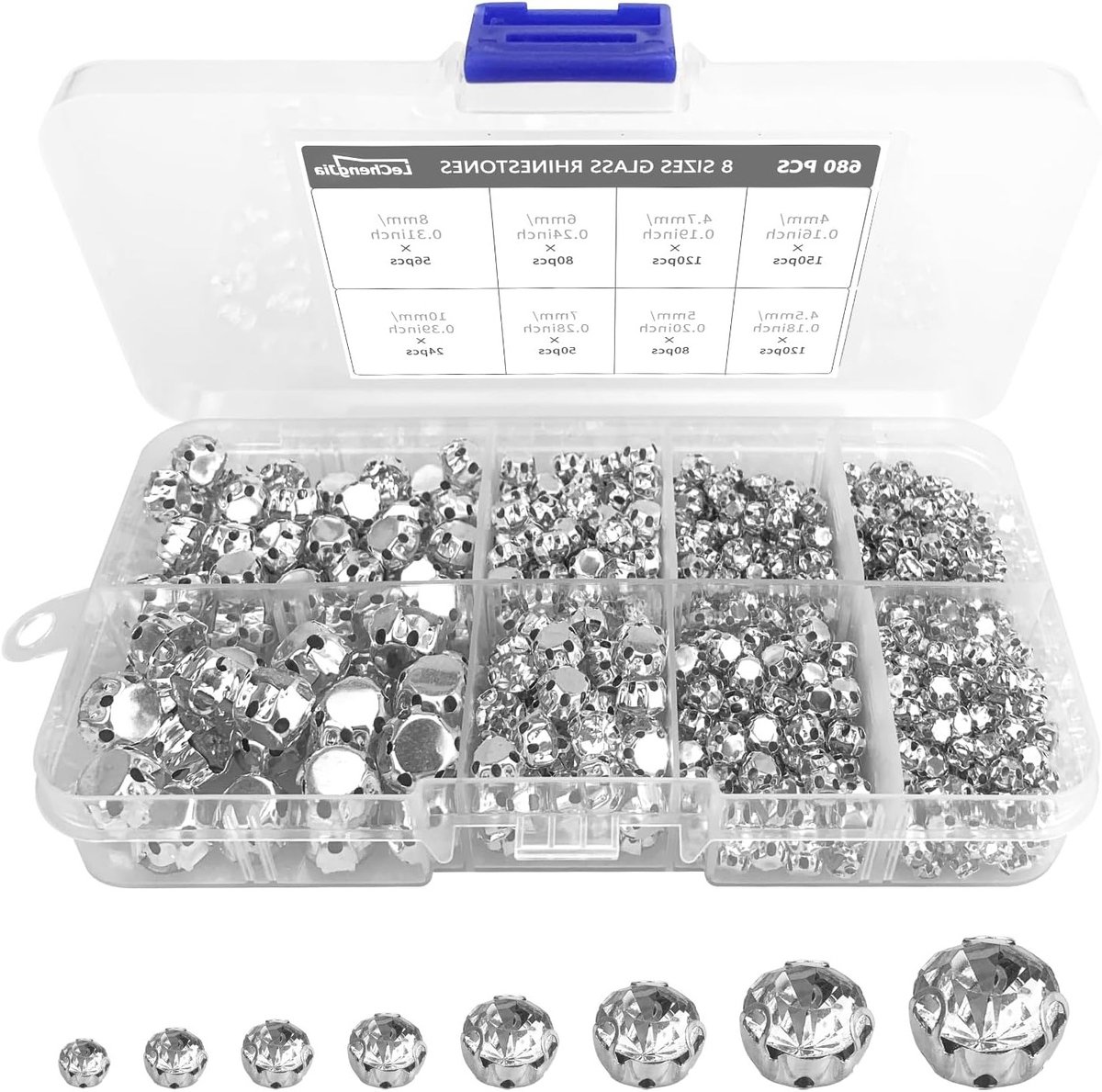 680 Stuks Kristallen Sew-On Rhinestones - 4 tot 10mm Plakbare Glasstenen - Heldere Edelstenen voor Ambacht, Sieraden, Kleding en Schoenen