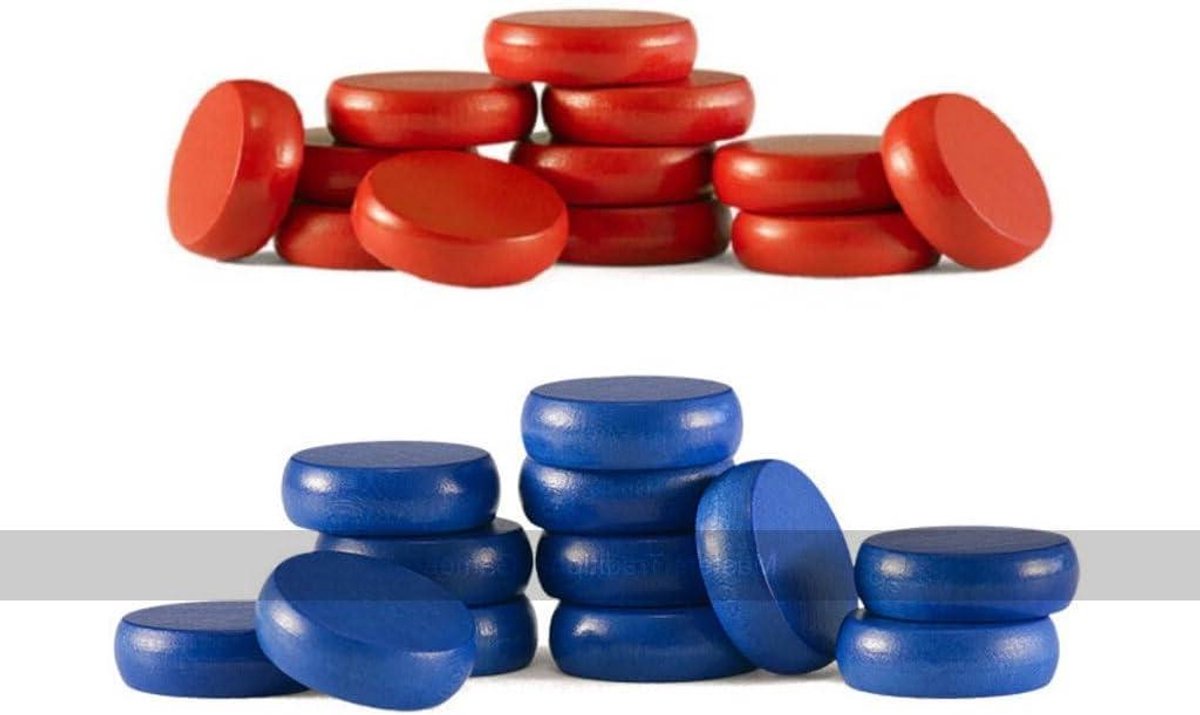 Crokinole Schijven Set - Houten Pucks - Tafelspel Spelen - Glad Massief Hout - 31mm Diameter - Blauw Rood