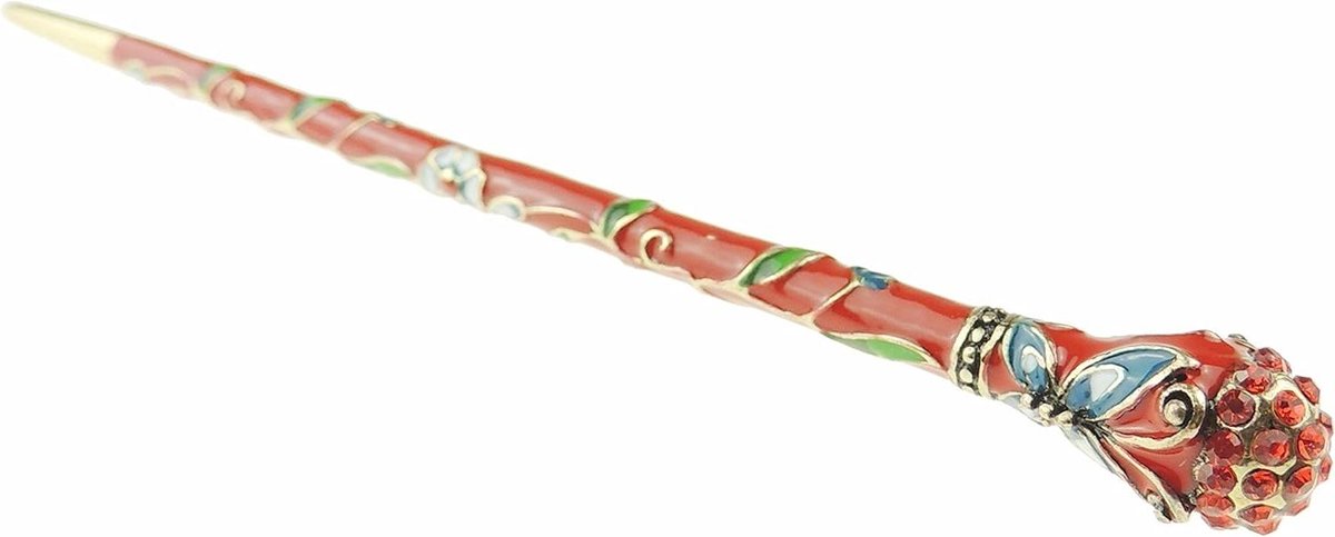 Emaille Haarspeld - Bloem Haaraccessoire - Haar Stijlen - Bebeschilderd Emaille - 15 cm - Rood