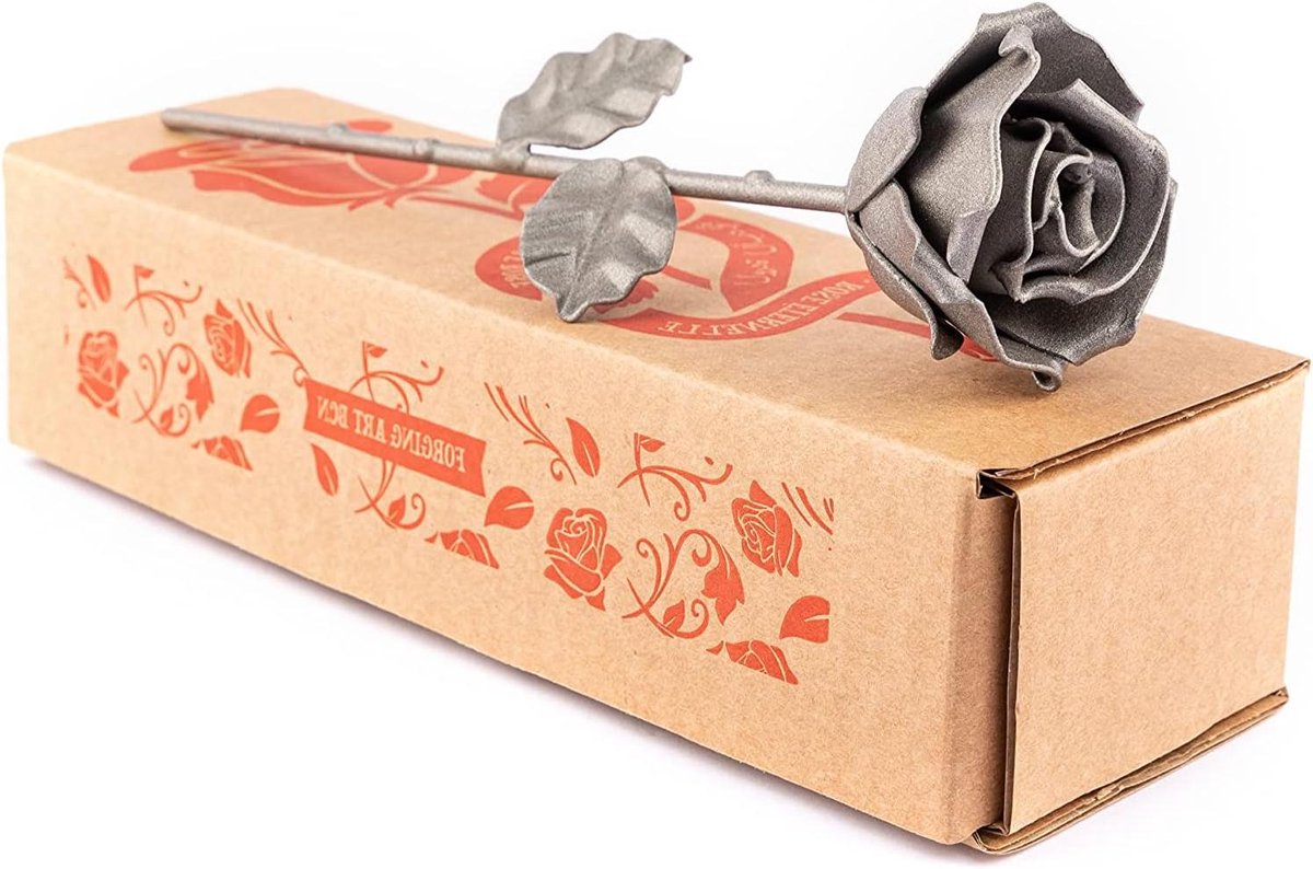 Smeedijzeren Roos - Eeuwige Bloem - Cadeau Geven - Handgesmeed Vakmanschap - 21 cm - Grijs