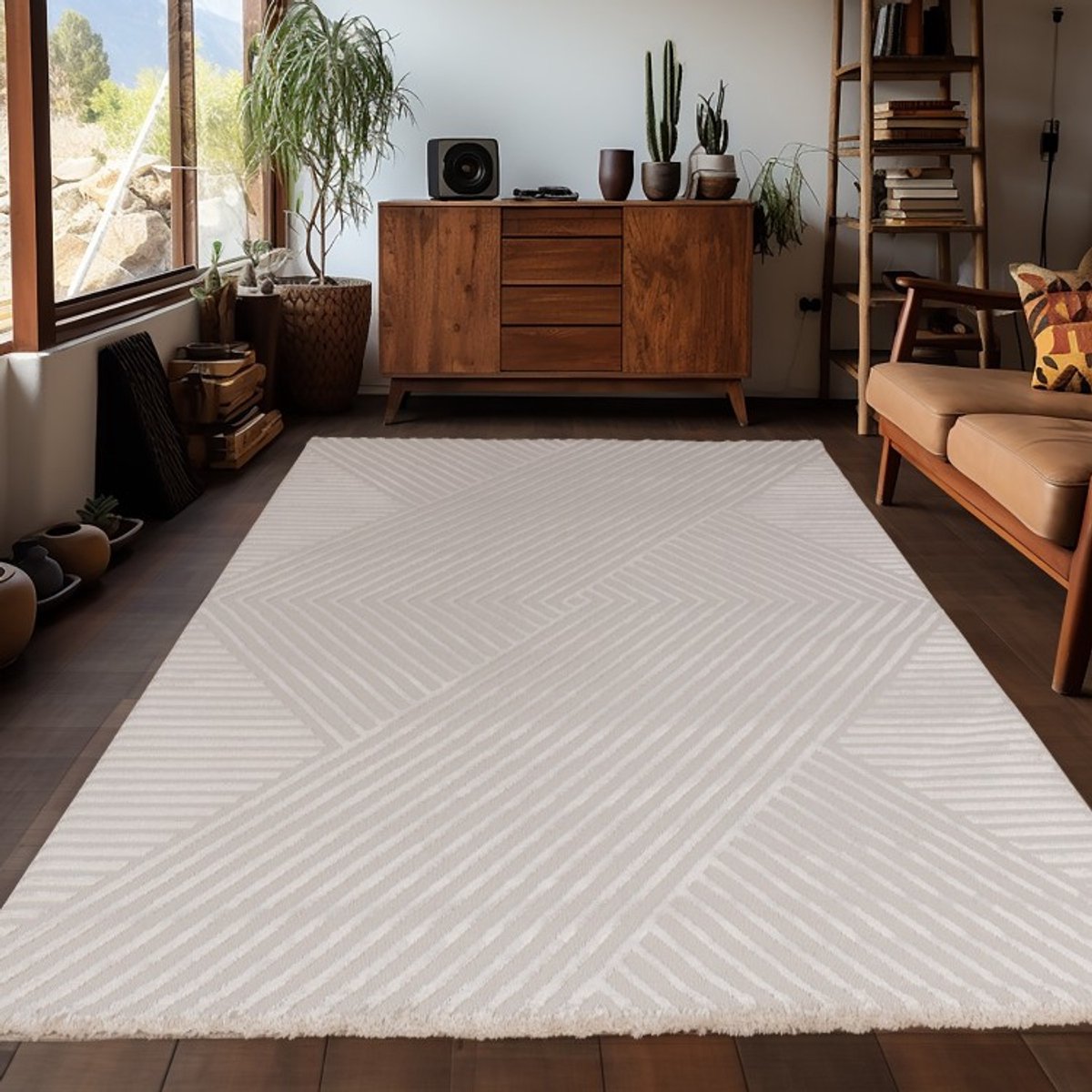 TapisTrend Designer tapijt Beige 80x150 cm Binnenkleed met zigzagpatroon, voor de woonkamer, modern design, comfortabel, wasbaar