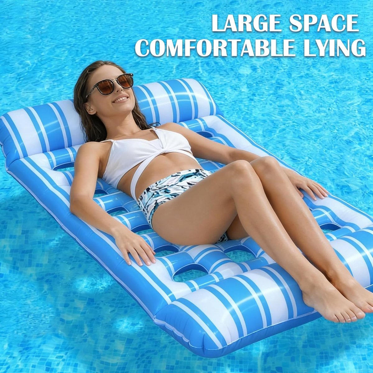 Luchtbed-waterhangmat-watermatras-pool-float-opblaasbaar-luchtmatras- Compact en Duurzaam - Voor Zwembad, Zee , Strand - Blauw – foto 7