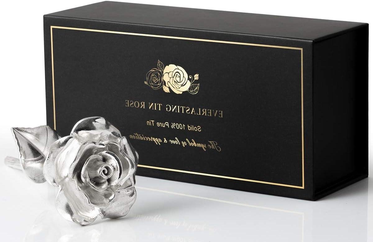 Tinnen Roos - Eeuwige Bloem - Tienjarig Jubileum Vieren - Massief Puur Tin - 5.2 x 5.2 x 2.2 inches