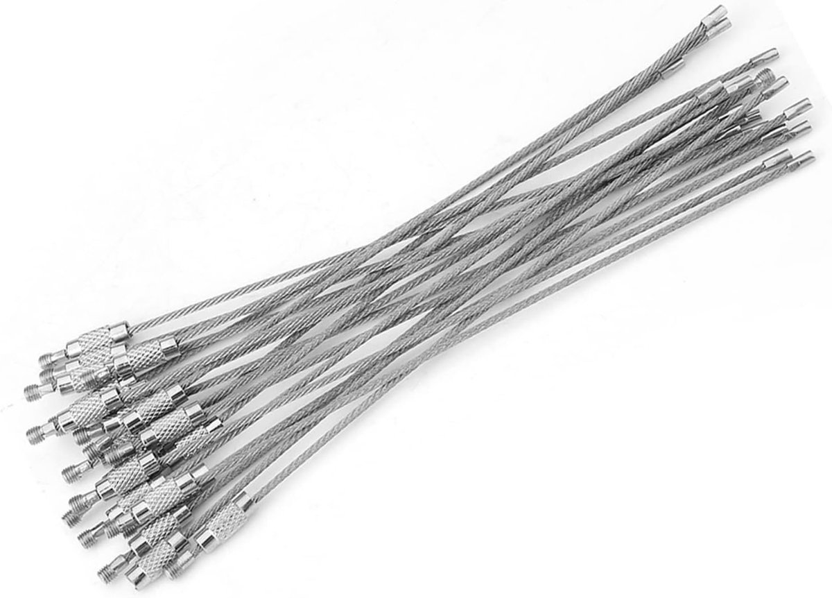 Stalen Sleutelhanger Kabel 10cm - 20 Stuks Sleutelhangers met Schroefsluiting en Kabelkoord voor Sleutels en Accessoires
