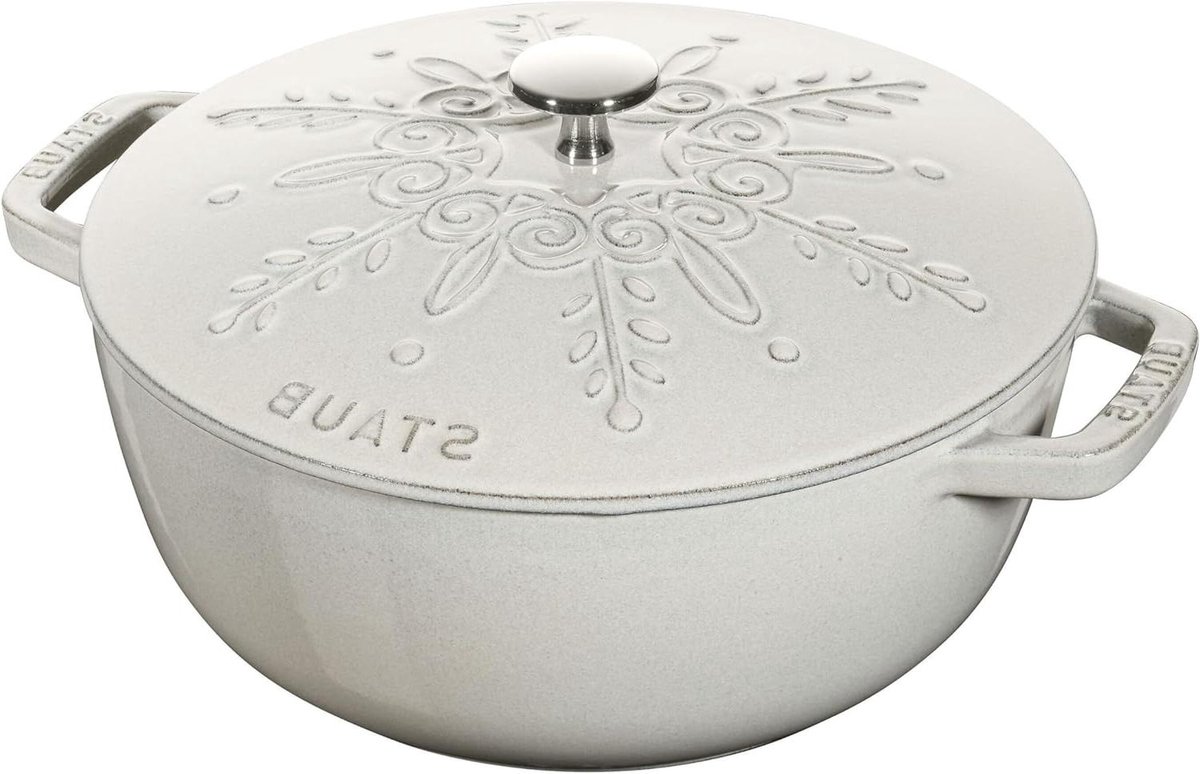 Gietijzeren Braadpan - Franse Oven - Langzaam Garen - Sneeuwvlok Design - 24 cm - Witte Truffel