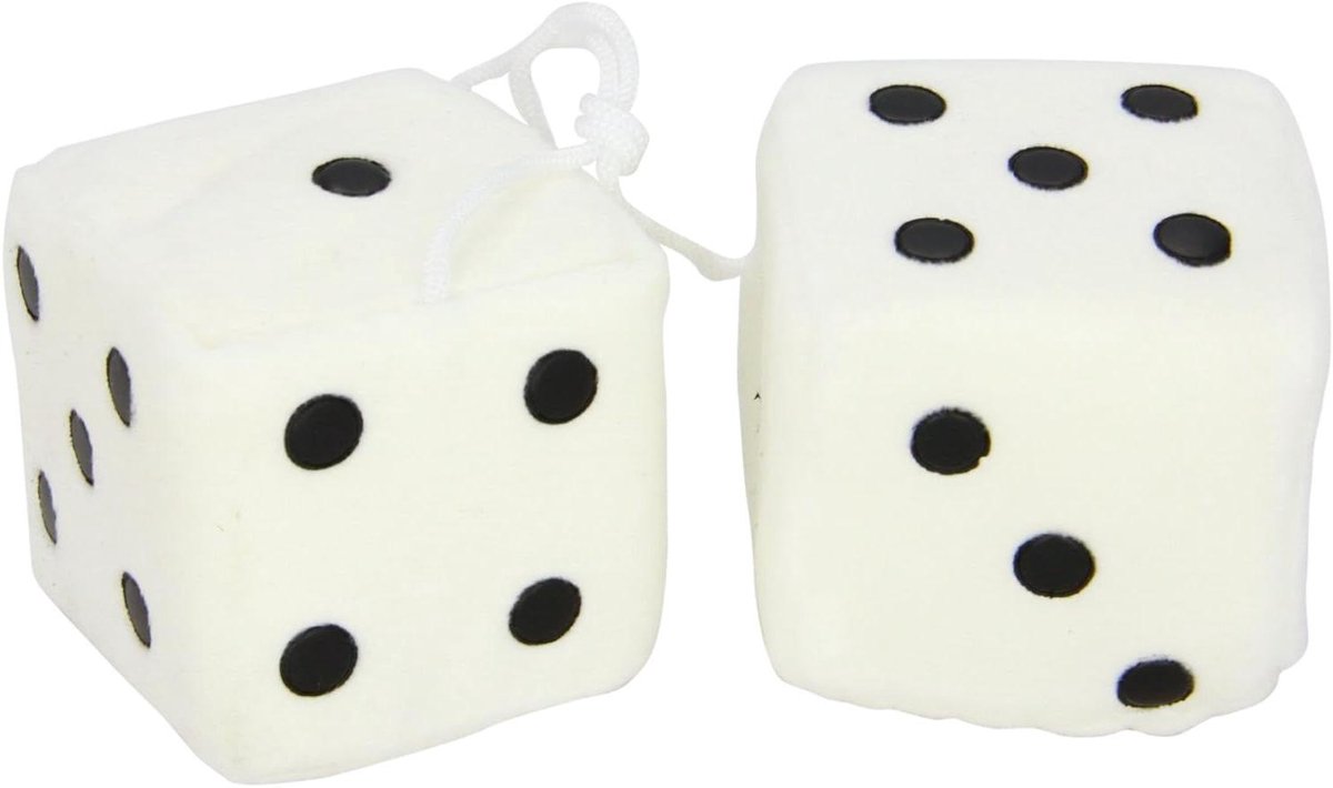 Harige Dobbelstenen - Decoratieve Dobbelstenen - Auto Decoratie - Pluche & Harige Textuur - 7 x 7 cm - Wit