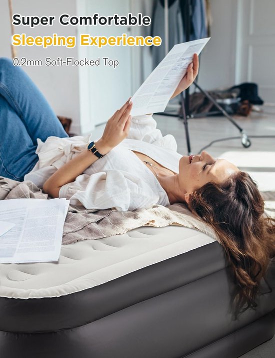 Luchtbed - Opblaasmatras Kampeerbed - Comfortabel Slapen - Geïntegreerde Pomp - 457 cm Hoog - Zwart — afbeelding 5