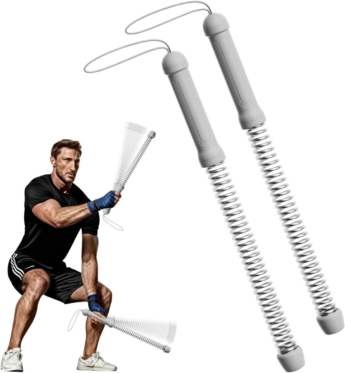 Gevechtstouwen Set - Trainingskabels Fitness - HIIT Cardio Training - Draadloos Vibratie Ontwerp - 2 Stuks - Grijs