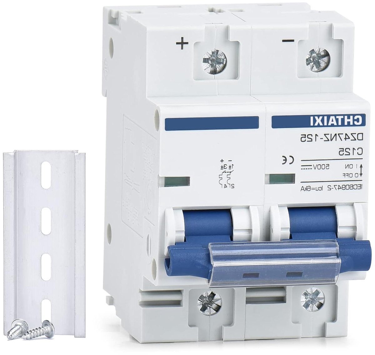 DC Stroomonderbreker - MCB Schakelaar - Zonne-energie Installatie - Thermisch Magnetisch - 500V 125A - Grijs