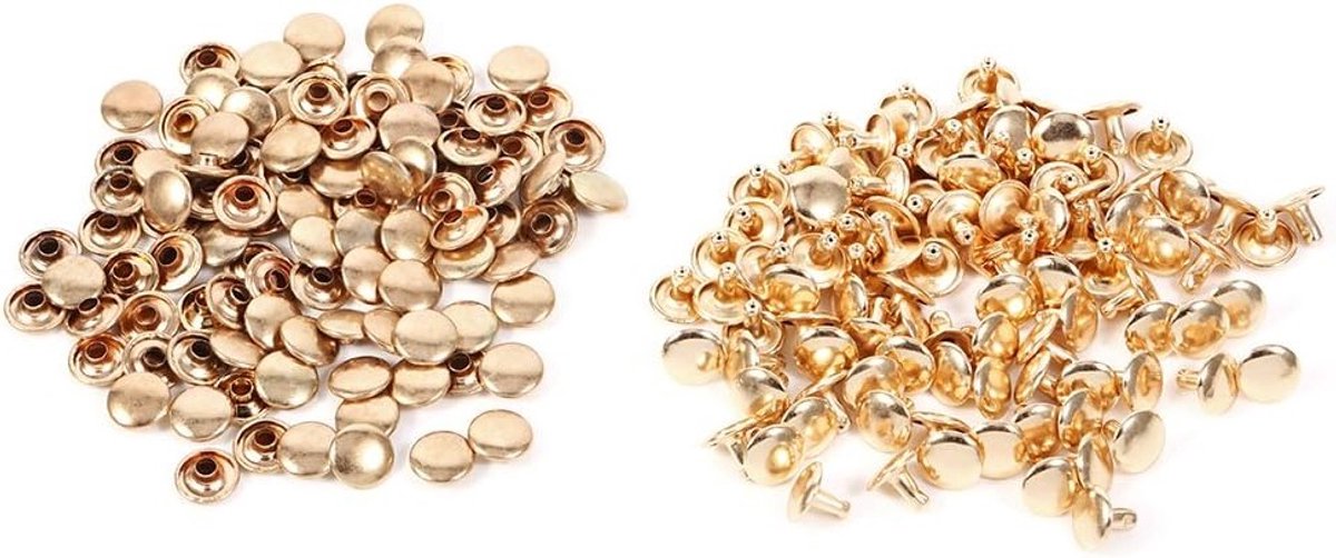 100 Sets Dubbele Metalen Klinknagels voor DIY Projecten 10x8mm (Goud) - Creatieve Accessoires voor Handwerk, Mode en Decoratie