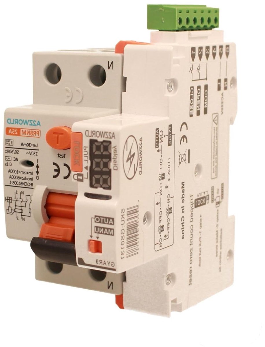Aardlekschakelaar met reset - RCCB differentieelschakelaar - Elektrische veiligheid - Automatische reset functie - 3 DIN modules - Wit
