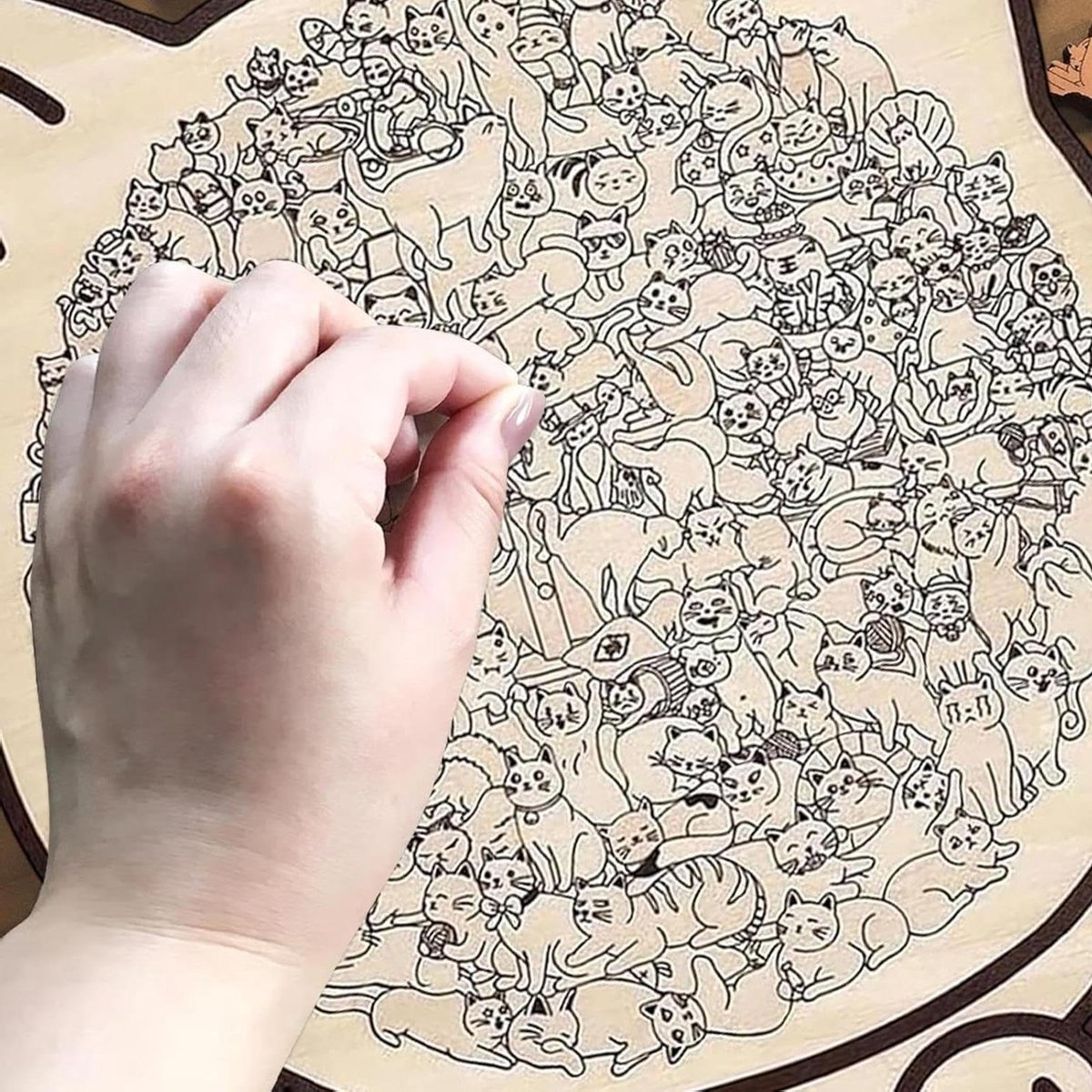 Houten Kattenpuzzel - Dierenpuzzel Legpuzzel - Ontspannen Vrije Tijd - Unieke Puzzelstukjes - 135 Stukjes - Natuurlijk Hout