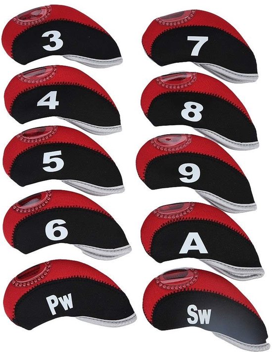 aladdien - Golf Club Hoofdkappen - Waterdichte Golf Club Bescherming - Zwart & Rood - Set van 10 - Ideaal voor Golf Enthousiastelingen - Inclusief V.. van Aladdien — afbeelding 4