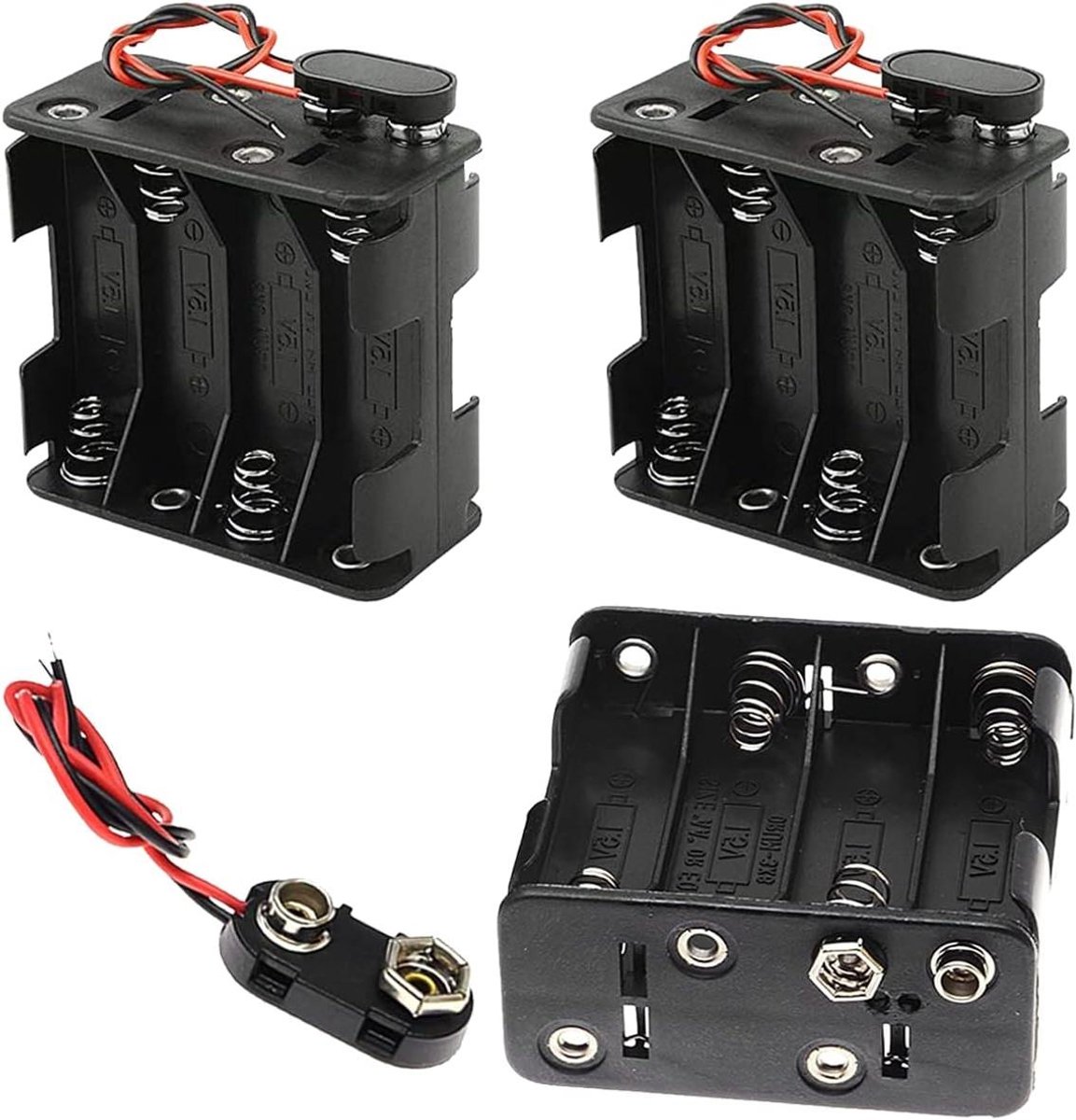 Batterijhouder AA - Batterijbox Clip - Elektronica Projecten - Met I-Type Draad - 8xAA 12V - Zwart/Rood