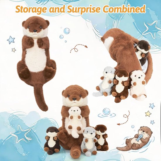 Otter Knuffel - Pluche Dier - Knuffelen en Spelen - Met Baby's - 38 cm - Otter — afbeelding 2