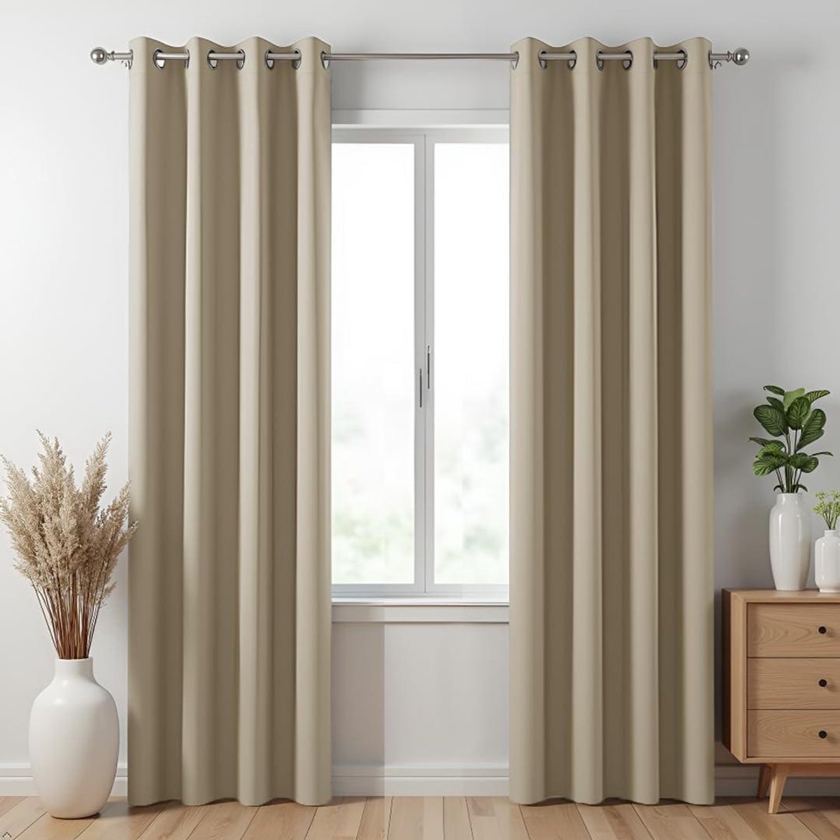 Verduisterend Gordijn - Paneelgordijn - Kamerprivacy - Thermische Isolatie - 274 cm Hoog - Beige