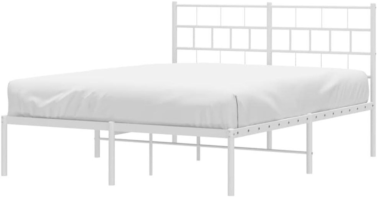 Metalen Bedframe - Ledikant Tweepersoons - Slaapkamer Inrichten - Robuuste Constructie - 140x200 cm - Wit