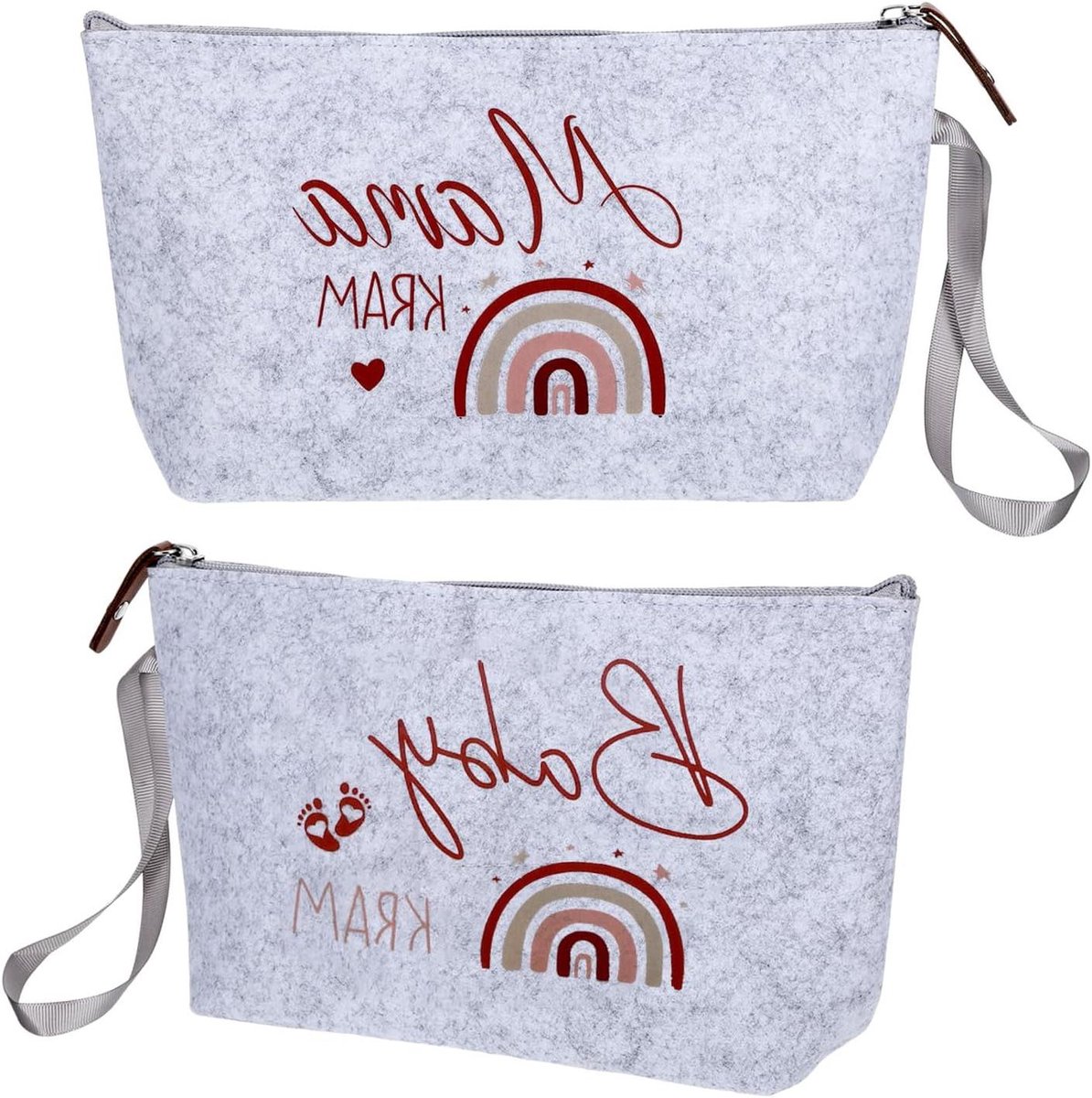 Mama-babyset - Geboortetas luiertas - Babyverzorging thuis - Robuust canvasmateriaal - 25 x 5 x 17 cm - Lichtgrijs-oranje