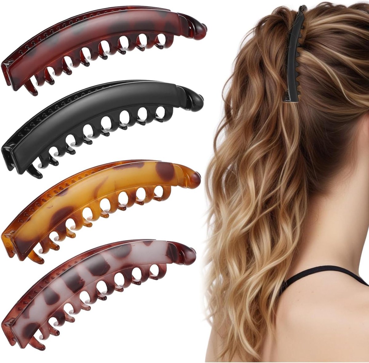 4 Stuks Grote Bananen Haarclips voor Ponytails - Vintage Grip Combs voor Vrouwen en Meisjes, Sterke en Duurzame Haaraccessoires