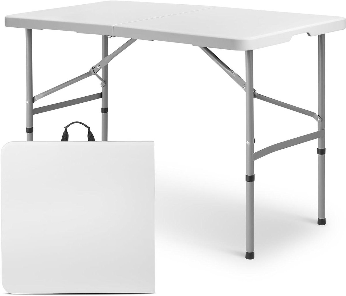Opvouwbare Kaarttafel - Klaptafel Draagbaar - Picknick en Kamperen - Hoogte Verstelbaar Handvat - 122 cm Lengte - Wit