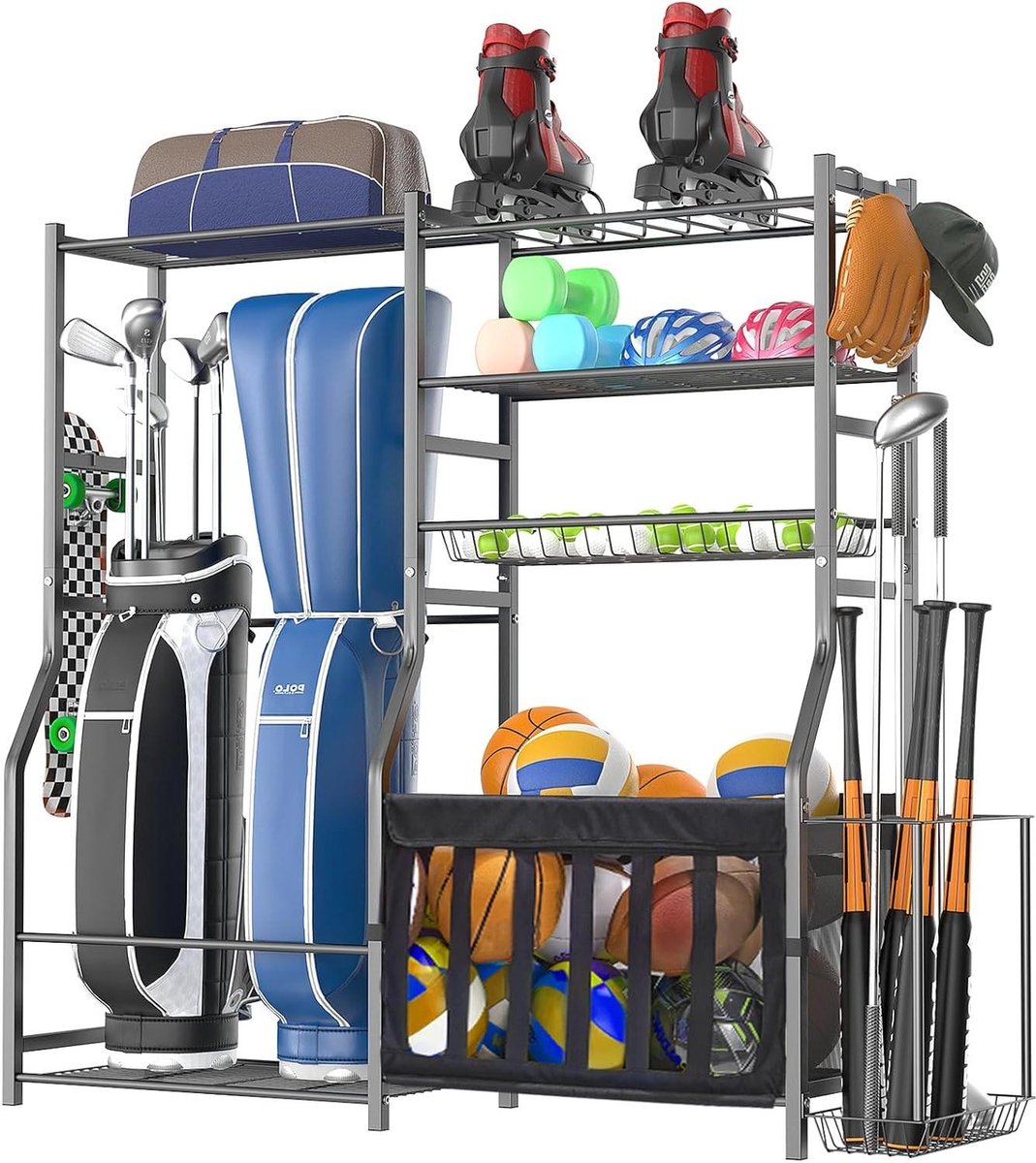Sportuitrusting Organizer - Garage Opslagrek - Sportspullen Opbergen - 7 Opbergplanken - 160 cm x 40 cm x 145 cm